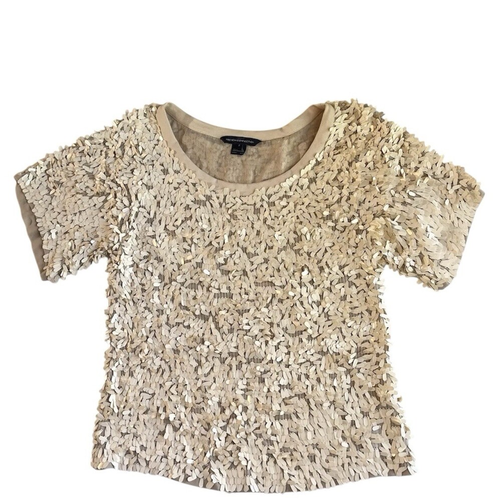 French Connection Top Womens Sequin Blouse Y2K Whimsy Vintage Babydoll Feminine